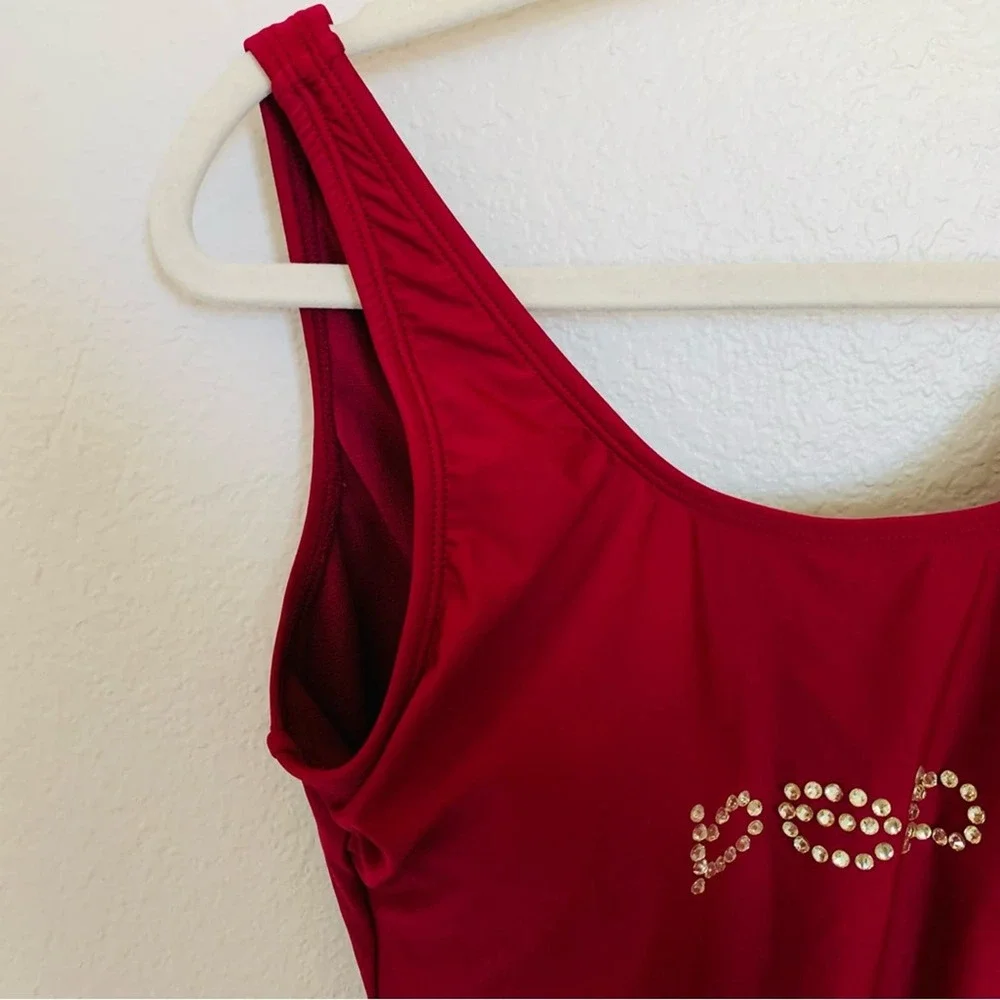 bebe | NWT size medium Burgandy low back one piece swimsuit with rhinestones